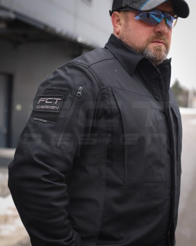 Тактическая милитари Рубашка Сталкер FCT конвас стрейч на флисе черный 40-42/3