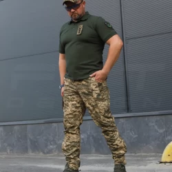 Футболка Поло ВСУ премиум Лакост хлопок хаки