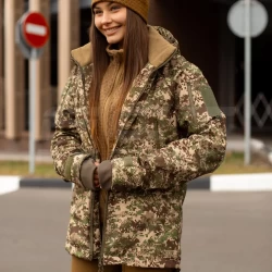 Куртка жіноча тактична зимова Хантер Софтшелл фліс хижак піксель G-0822