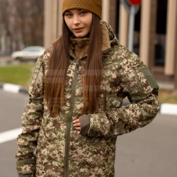 Куртка жіноча тактична зимова Хантер Софтшелл фліс хижак піксель G-0822