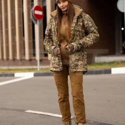 Куртка жіноча тактична зимова Хантер Софтшелл фліс хижак піксель G-0822