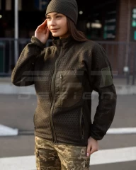 Кофта фліс жіноча соти Гексагон на блискавці Хакі