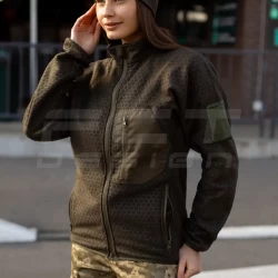 Кофта фліс жіноча соти Гексагон на блискавці Хакі