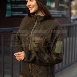 Кофта фліс жіноча соти Гексагон на блискавці Хакі