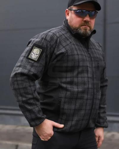 Кофта флис соты Гексагон на молнии Шотландка клетка 40-42/3