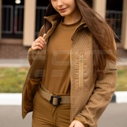 Кофта фліс жіноча соти Гексагон на блискавці Койот