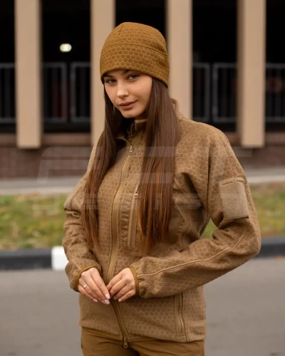 Кофта фліс жіноча соти Гексагон на блискавці Койот 40-42/3 40-42/3