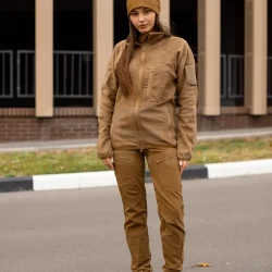 Кофта фліс жіноча соти Гексагон на блискавці Койот