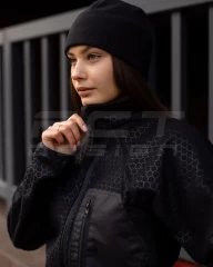 Кофта фліс жіноча соти Гексагон на блискавці Чорна