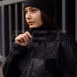 Кофта фліс жіноча соти Гексагон на блискавці Чорна