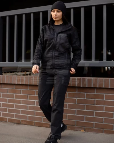 Кофта фліс жіноча соти Гексагон на блискавці Чорна 40-42/3 40-42/3