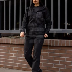 Кофта фліс жіноча соти Гексагон на блискавці Чорна