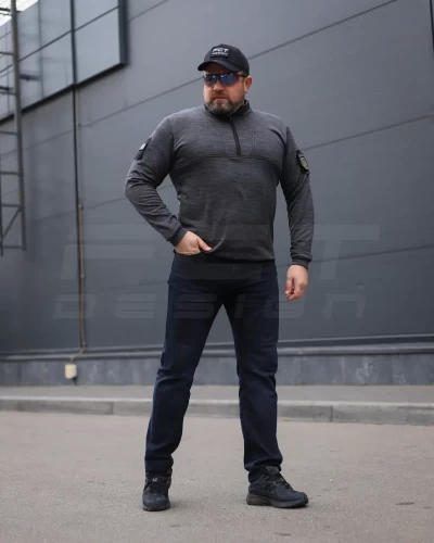 Кофта тактическая Урбан Спандекс Меланж с молнией под горло Серая 42