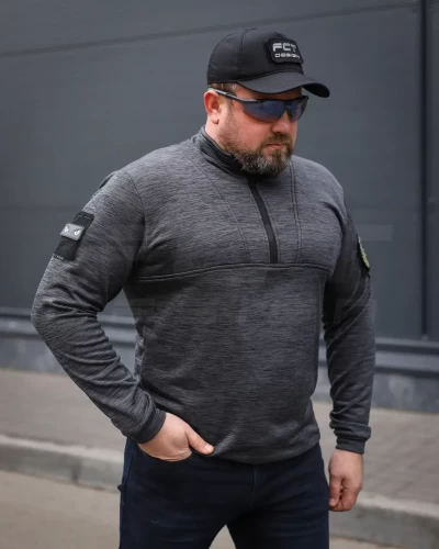 Кофта тактическая Урбан Спандекс Меланж с молнией под горло Серая 42