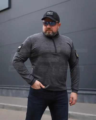 Кофта тактическая Урбан Спандекс Меланж с молнией под горло Серая 42