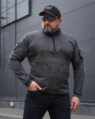 Кофта тактическая Урбан Спандекс Меланж с молнией под горло Серая 42
