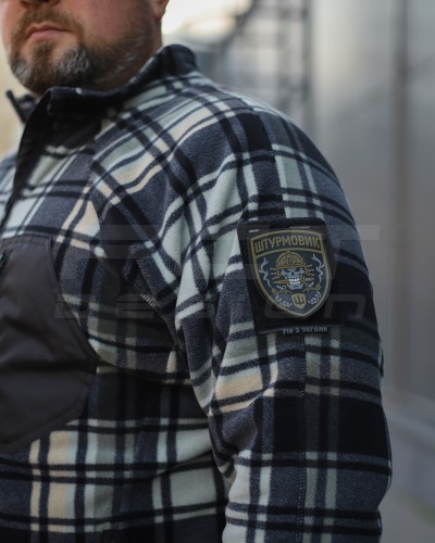 Кофта флис соты Гексагон на молнии в клетку Зелено-черная-белая 40-42/3