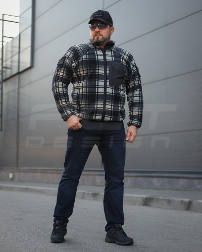 Кофта флис соты Гексагон на молнии в клетку Зелено-черная-белая 40-42/3