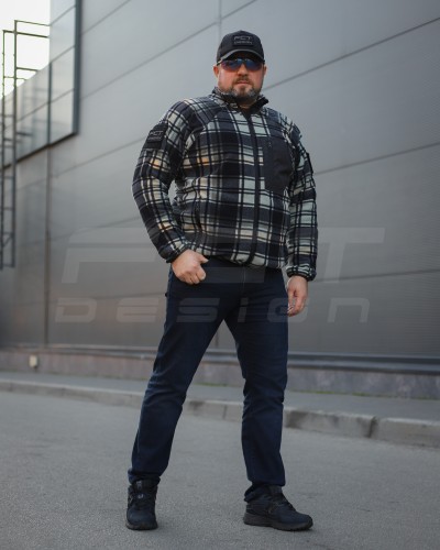 Кофта флис соты Гексагон на молнии в клетку Зелено-черная-белая 40-42/3