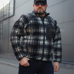 Кофта фліс соти Гексагон на блискавці в клітинку Зелено-чорна-біла