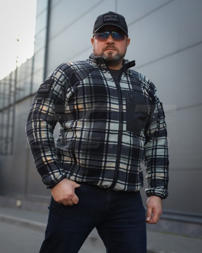 Кофта флис соты Гексагон на молнии в клетку Зелено-черная-белая 40-42/3