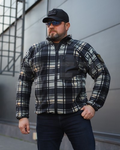 Кофта флис соты Гексагон на молнии в клетку Зелено-черная-белая 40-42/3