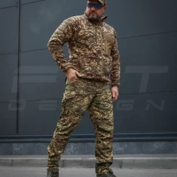 Кофта флис соты Гексагон на молнии Хищник пиксель G-0822