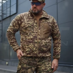 Кофта флис соты Гексагон на молнии Хищник пиксель G-0822