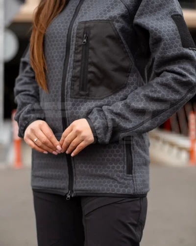 Кофта фліс жіноча соти Гексагон на блискавці Сіра 40-42/3 40-42/3