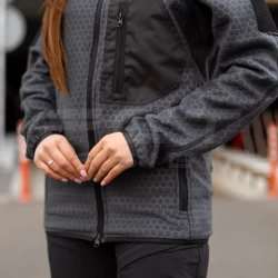 Кофта фліс жіноча соти Гексагон на блискавці Сіра