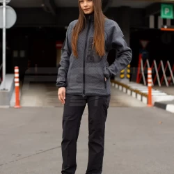 Кофта фліс жіноча соти Гексагон на блискавці Сіра