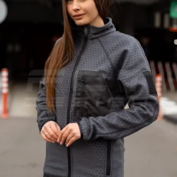 Кофта фліс жіноча соти Гексагон на блискавці Сіра