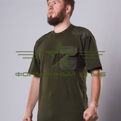 Футболка зелена хакі з погонами і нагрудною кишенею
