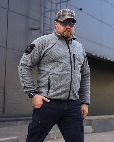 Кофта фліс соти Гексагон на блискавці Сіра 40-42/3 40-42/3