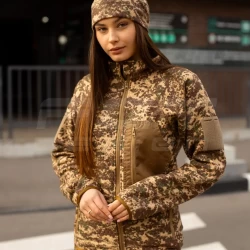 Кофта фліс жіноча соти Гексагон на блискавці Хижак піксель G-0822