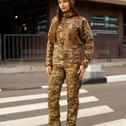 Кофта фліс жіноча соти Гексагон на блискавці Хижак піксель G-0822