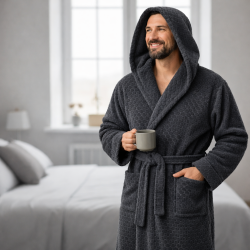 Халат утеплений з капюшоном Гексагон соти Чорний