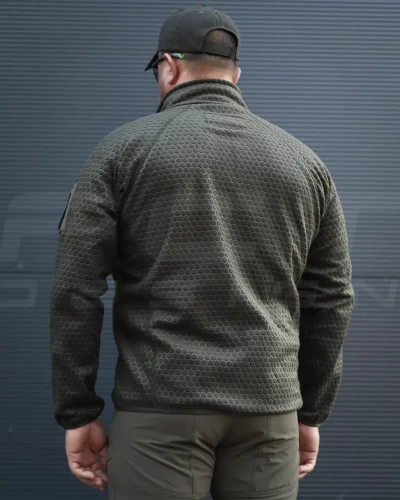 Кофта флис соты Гексагон на молнии Хаки 40-42/3