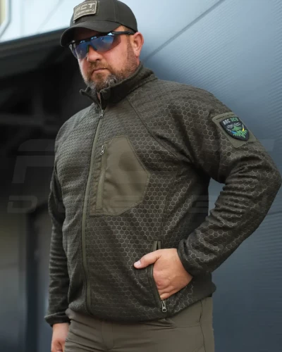 Кофта флис соты Гексагон на молнии Хаки 40-42/3