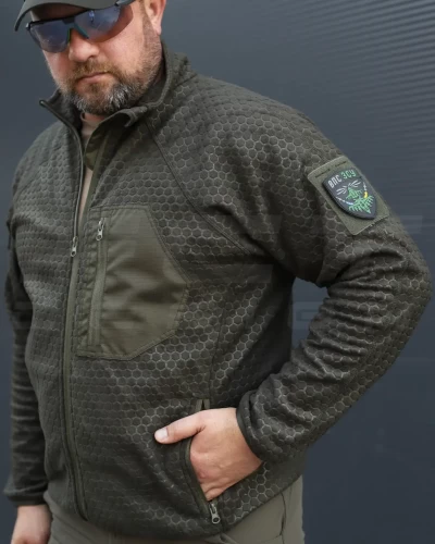 Кофта флис соты Гексагон на молнии Хаки 40-42/3