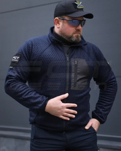 Кофта флис соты Гексагон на молнии Темно-синяя 40-42/3