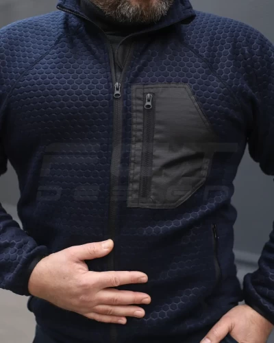 Кофта флис соты Гексагон на молнии Темно-синяя 40-42/3