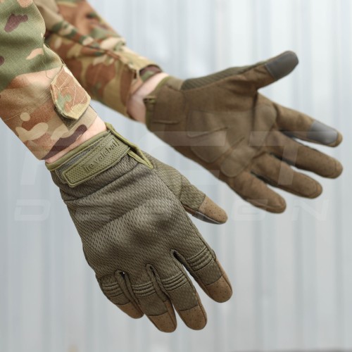 Рукавиці тактичні з кісточками Хакі Touch Screen