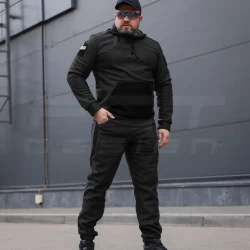 Костюм спортивный Гексагон флис соты с усилением Софтшелл черный