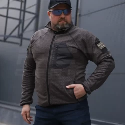 Кофта фліс соти Гексагон на блискавці Коричнева