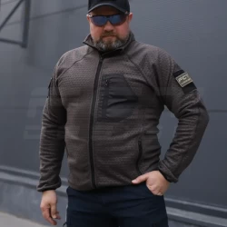 Кофта фліс соти Гексагон на блискавці Коричнева