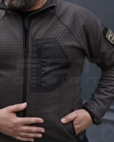 Кофта фліс соти Гексагон на блискавці Коричнева 40-42/3 40-42/3