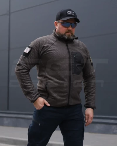 Кофта фліс соти Гексагон на блискавці Коричнева 40-42/3 40-42/3