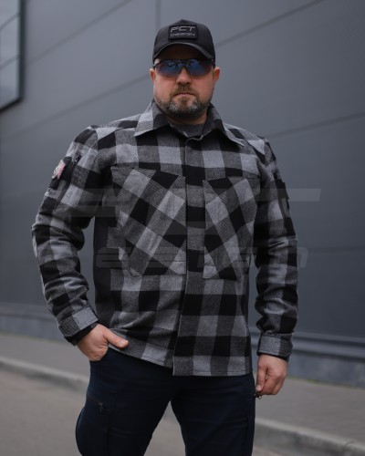 Тактична мілітарі Сорочка FCT демісезон утеплена в клітинку крупна Сіра (38 номер) 40-42/3 40-42/3