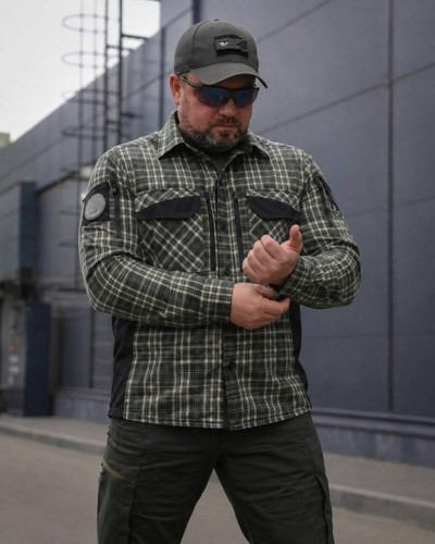 Тактическая милитари Рубашка FCT Blackbeard летняя в клетку Зеленая (44 номер) 40-42/3